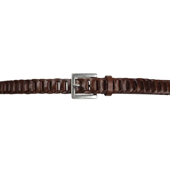Genuine Bonded Leather Brown Braided Belt With Silver Buckle 42" Long -3/4" Wide - Picture 2 of 10